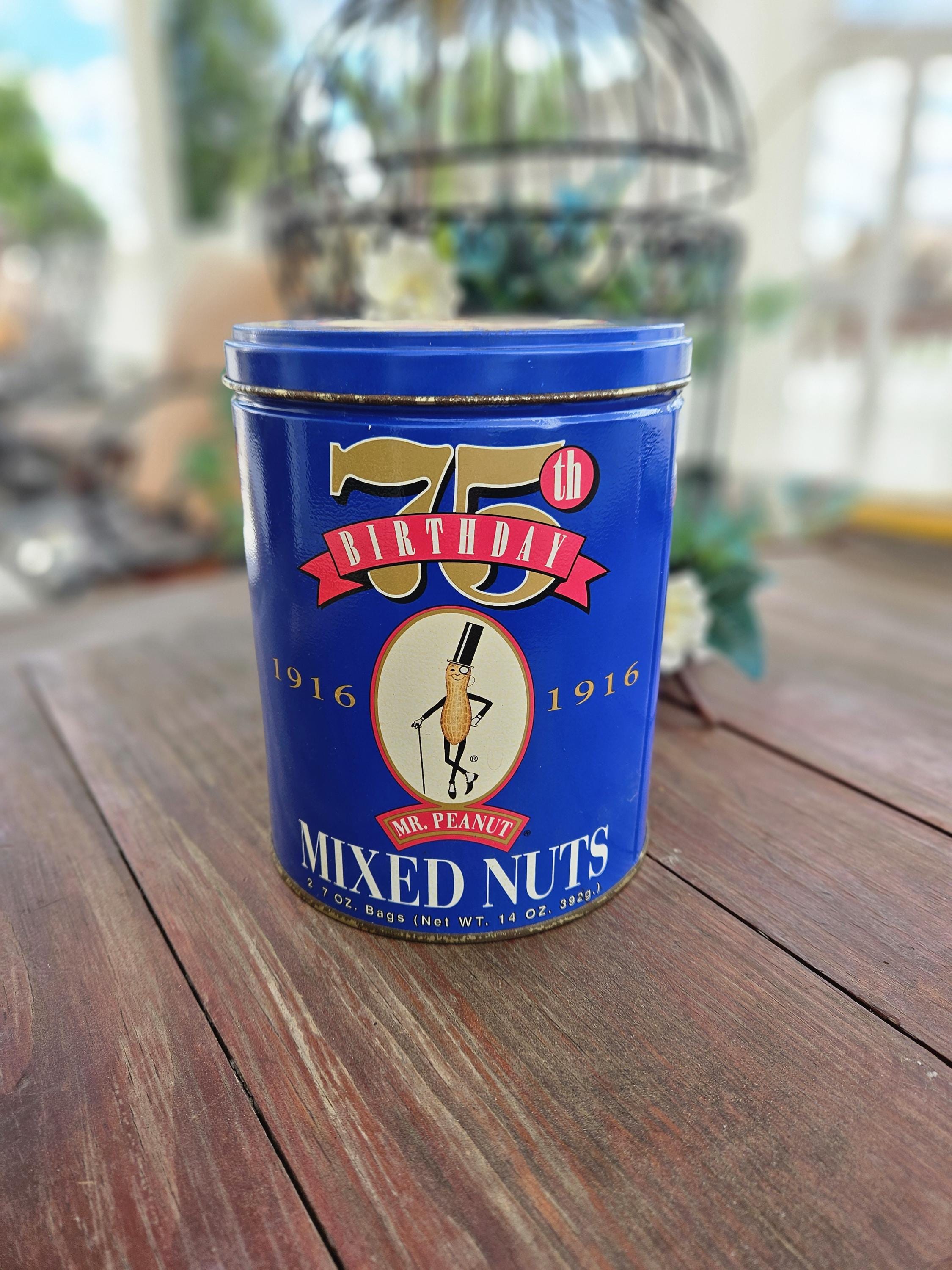 Vintage 1991 Planters Mr. Peanut 75th Birthday Tin | Blue Mixed