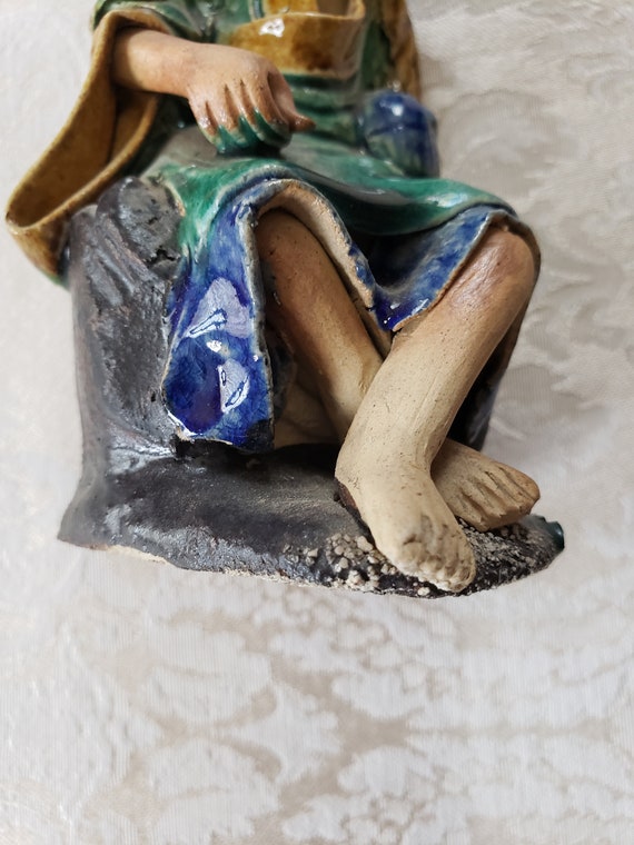 Oriental Mud Man Fishing Statue Figurine 