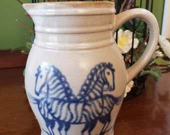 Vintage Prestige Place Stoneware Zebra Pitcher American Folk Art