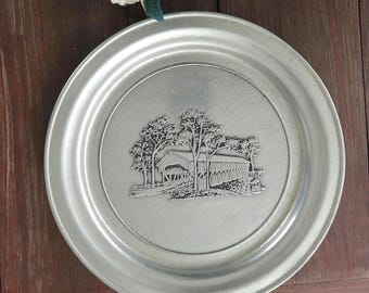 Vintage Wilton Columbia PA tinnen bord bedekt brugscène Americana rustiek boerderijdecor
