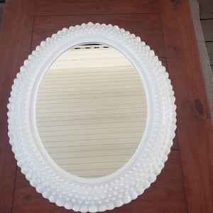 Vintage Faux Milk Glass Hob Knob White Oval Wall Mirror Home Decor
