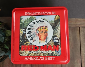 Lata de tabaco de mascar Red Man vintage de 1996 / Lata de edición limitada Bobwhite Quail / Decoración rústica para cabaña / Caja de almacenamiento para refugio de caza