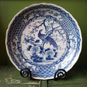 Vintage Fine Japanese Imari Peacock Charger Serving Bowl Centerpiece