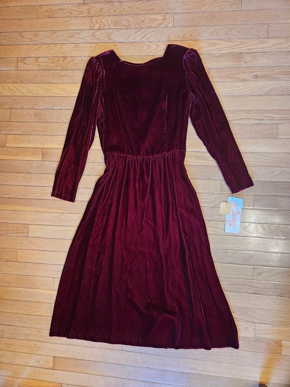 Vintage 1980s Cranberry Velvet Dress LANZ Back Bow