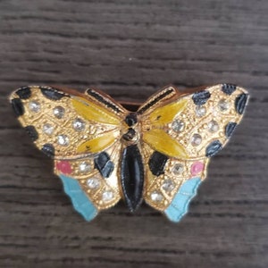 Vintage Butterfly Pin Brooch Painted Metal Rhinestones