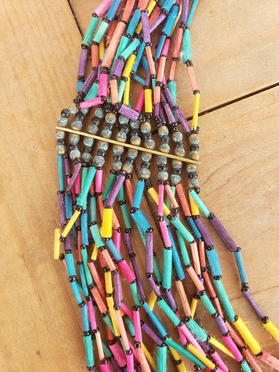 Vintage Bamboo Multi-strand Necklace Bright Wood - image 3