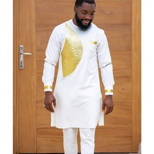 African Mens Dress, African Mens Clothing, Men’s African White Suit, African Men White Kaftan, African men’s wedding party wear, Men Agbada