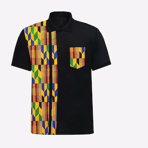 African Casual T Shirt - African Printed Shirt - Button Down Shirt - Dashiki Men Shirt - African Men&#39;s Clothing - Slim Fit - Black Pride