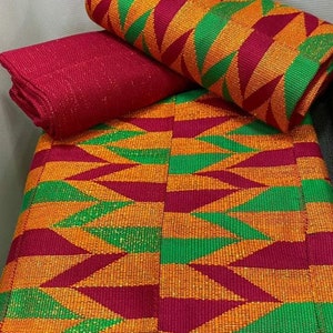 Afrikaanse Kente-stofdoek, handgeweven authentieke etnische Kente-doek, Afrikaanse bonwire, aangepaste stijl traditionele Ghana-katoenen doek (6-12 Yard)