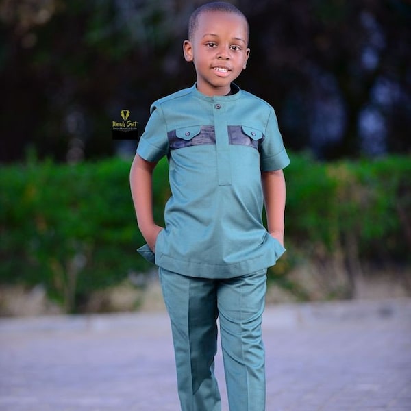 Conjunto de top y pantalón de traje para niños africanos, conjunto de camisa tradicional Agbada para niños africanos de 3 piezas, atuendo para niños africanos, Kaftan para niños africanos