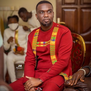 Abito Kente da uomo africano: top e pantaloni tradizionali fatti a mano