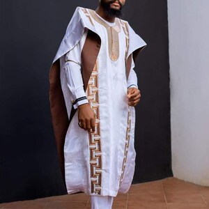AGBADA voor mannen, Afrikaanse AGBADA, Afrikaans trouwpak, pak bruidsjonkers, pak bruidegom, Afrikaanse herenkleding, 3-delig herenpak, gratis DHL Express