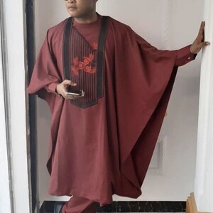 Garnitur Agbada dla mężczyzn 3 szt., afrykański tradycyjny Agbada, afrykański garnitur ślubny, afrykański garnitur dla drużbów, afrykański garnitur dla panów młodych, afrykańskie ubrania męskie