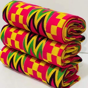 Afrikaanse Kente-stofdoek, handgeweven authentieke etnische Kente-doek, Afrikaanse bonwire, aangepaste stijl traditionele Ghana-katoenen doek (6-12 Yard)