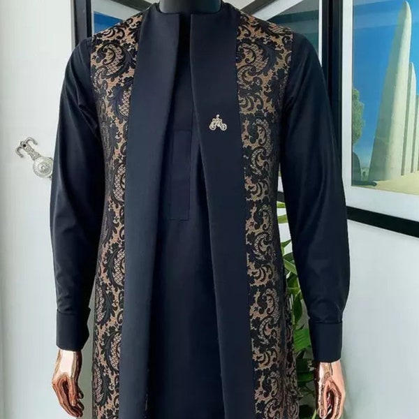 Herren Kaftan Anzug 3-teilig, Herren Afrikanischer Anzug mit Weste, Bräutigam Kleidung, Herren Afrikanische Kleidung, Herren Agbada Set, Herren Hochzeitsanzug, Herren Dashiki