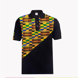 African Casual T Shirt - African Printed Shirt - Button Down Shirt - Dashiki Men Shirt - African Men&#39;s Clothing - Slim Fit - Black Pride