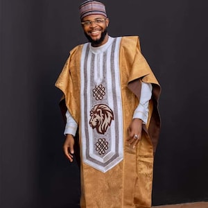 Agbada dla mężczyzn 3 szt., Afrykańska Agbada, Afrykański garnitur ślubny, Garnitur dla drużbów, Garnitur dla pana młodego, Afrykańska odzież męska, Tradycyjny garnitur męski, Darmowa dostawa DHL