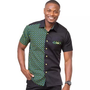 African Casual Shirt - African Printed Shirt - Button Down Shirt - Dashiki Men Shirt - African Men&#39;s Clothing - Slim Fit - Black Pride