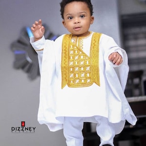 African Kids Boys Agbada Traditional Shirt 3 Piece Set, African Boys Kids Attire