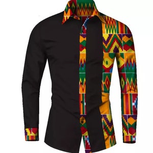 African Casual Shirt - African Printed Shirt - Button Down Shirt - Dashiki Men Shirt - African Men&#39;s Clothing - Slim Fit - Black Pride