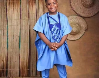 African Kids Boys Agbada Traditional Shirt 3 Piece Set, African Boys Kids Attire