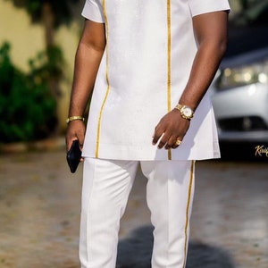 Handmade African Men&#39;s Suit: Traditional Wedding Groom Outfit