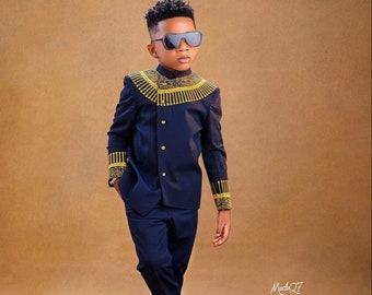 African Boys Clothing Top and Pants, African Kids Boys Agbada Traditional Shirt 3 Piece Set, African Boys Kids Attire
