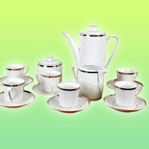 Real S Paolo Brazil China Demitasse Set White Textured Gold Trim 15 Pc Set