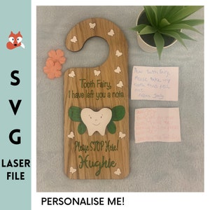 SVG Personalisiere mich Zahnfee Türschild mit Zettelhalter