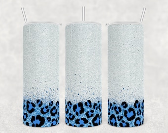 Glitzer Leopard Tumbler PNG Sublimation Design 20oz Skinny Tumbler - Blauer Leopard Sublimation - PNG kommerzielle Nutzung