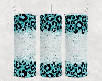 Glitter Leopard Tumbler PNG Sublimation Design 20oz Skinny Tumbler - Teal Leopard Sublimation - PNG Commercial Use