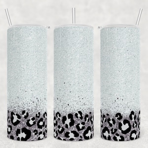 Glitter Leopard Tumbler PNG Sublimation Design 20oz Skinny Tumbler - Silver Leopard Sublimation - PNG Commercial Use