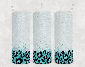 Glitter Leopard Tumbler PNG Sublimation Design 20oz Skinny Tumbler - Teal Leopard Sublimation - PNG Commercial Use