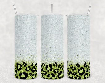 Glitter Leopard Tumbler PNG Sublimation Design 20oz Skinny Tumbler - Green Leopard Sublimation - PNG Commercial Use