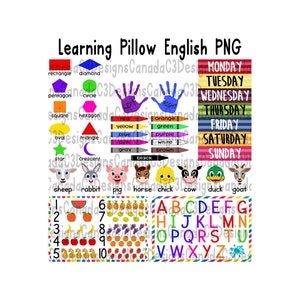 Almohada de aprendizaje PNG Inglés Almohada de aprendizaje Sublimación de almohada educativa