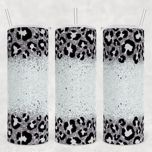 Glitter Leopard Tumbler PNG Sublimation Design 20oz Skinny Tumbler - Silver Leopard Sublimation - PNG Commercial Use
