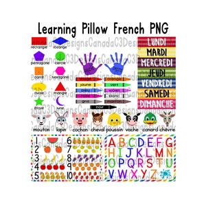 Almohada de aprendizaje Francés PNG Almohada educativa Sublimación