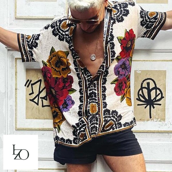 Festival Outfit Men Beachwear Tulum Ibiza Kimono Men Kimono Shirt Flower Sundari kimono Men's Kaftan Burning Man Festival Kaftan Men Outfit