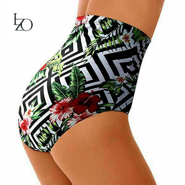 Luxus Frauen Hohe Taille Brasilianische Bityoms Bottom Badeanzug Bikini Bottoms Tankini Bade Tangas Plus Size Blumendruck Schriftsätze