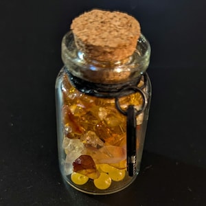 Ready to Ship! OOAK deity crystal mini glass jar - Apollo - crystals: citrine, carnelian, lemon agate as well as amber glass beads