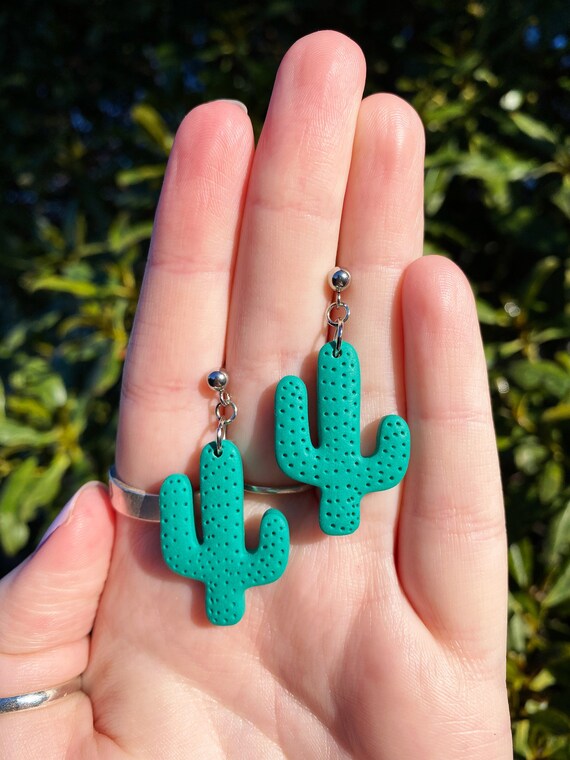 Cactus Clay Earrings Cacti Earrings Funky Clay Earrings Clay Earrings Bold Earrings Boho Earrings Plant Earrings Cactus Earrings