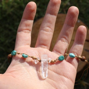 Mahina ⋙ Bergkristall / Türkis Makramee Talisman/Choker Halskette Makramee Choker / Makramee Halsband / Makramee Schmuck/ Makramee necklace