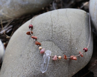 Izzy ⋙ Gold River / Rhodonite / Macramé Talisman / Choker Necklace Talisman Necklace / Macramé Collar / Macramé Jewelry / Macramé necklace