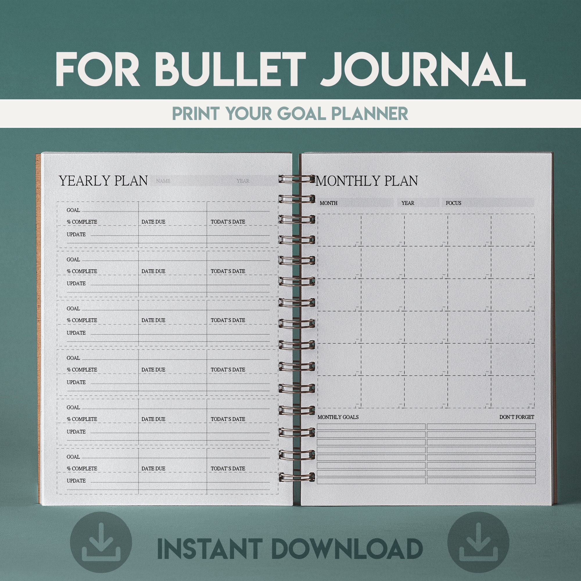 Yearly Monthly Daily Planner kit. PDF planner insert. Etsy