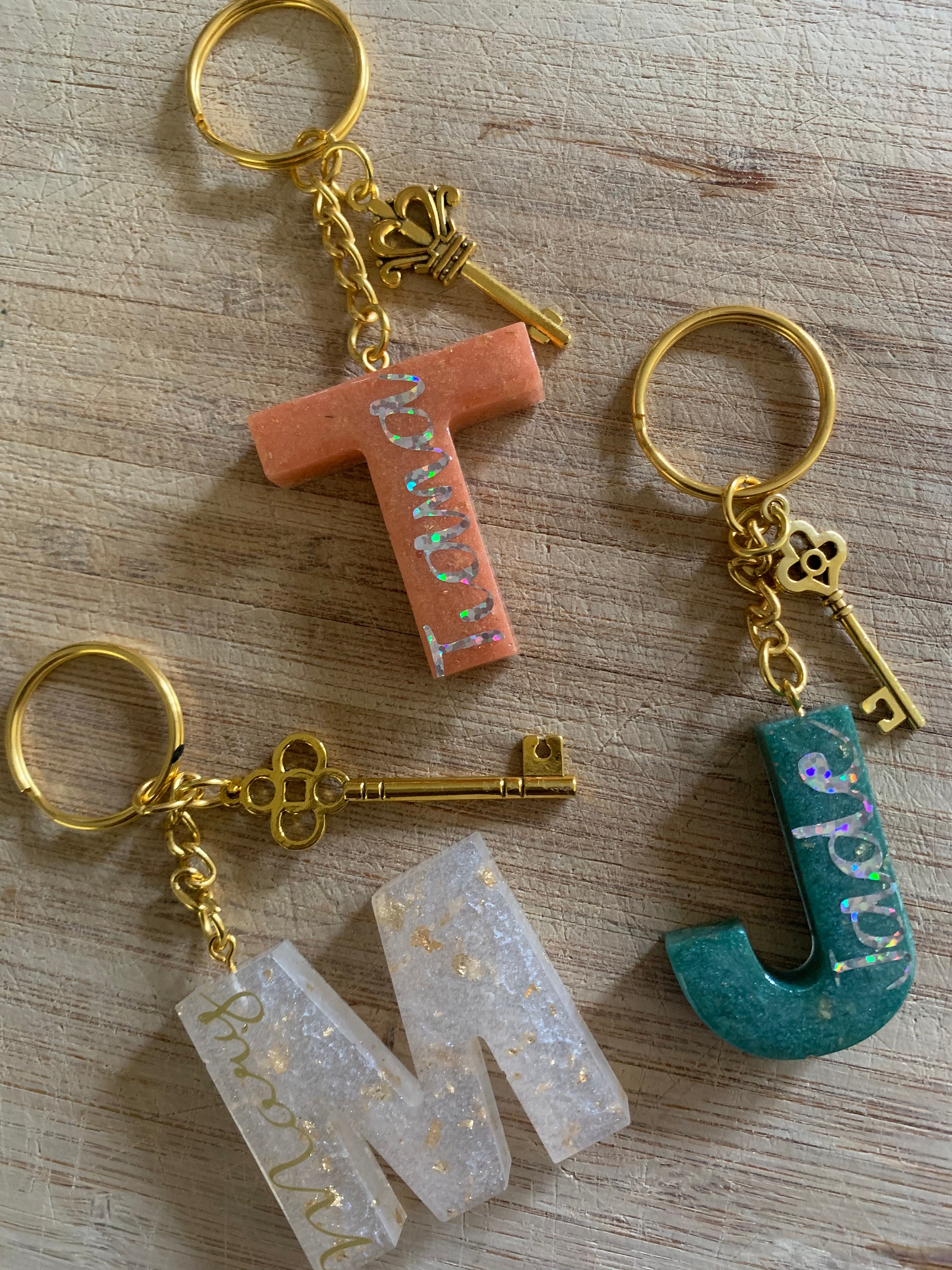 Initial Keychain With Key Charm Etsy UK