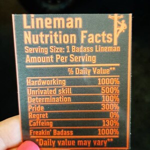 Cute Lineman Nutritional Facts Sticker