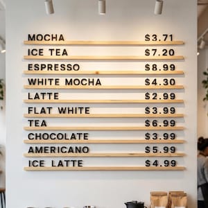 Eiche Restaurant Menuebrett | An der Wand befestigtes Cafe Coffee Shop-Zeichen | Veränderbares Buchstaben-Wanddisplay