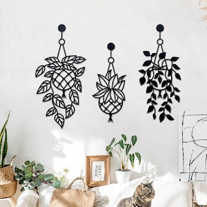 Farmhouse Hanging Flower Planter Wall Art - Wood or Metal, Set of 3