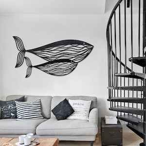 Whale Shark Wall Art, Geometric Whale Metal Wall Deco, Humpback Whale, Baby shark, Animal Metal Art, Christmas Metal Gift, Geometric Animals