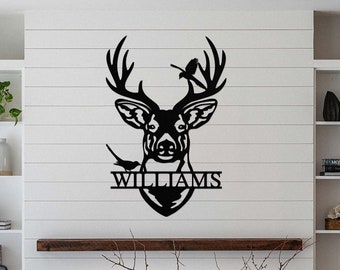 Personalized Deer Head Metal Sign: Family Name Wall Decor